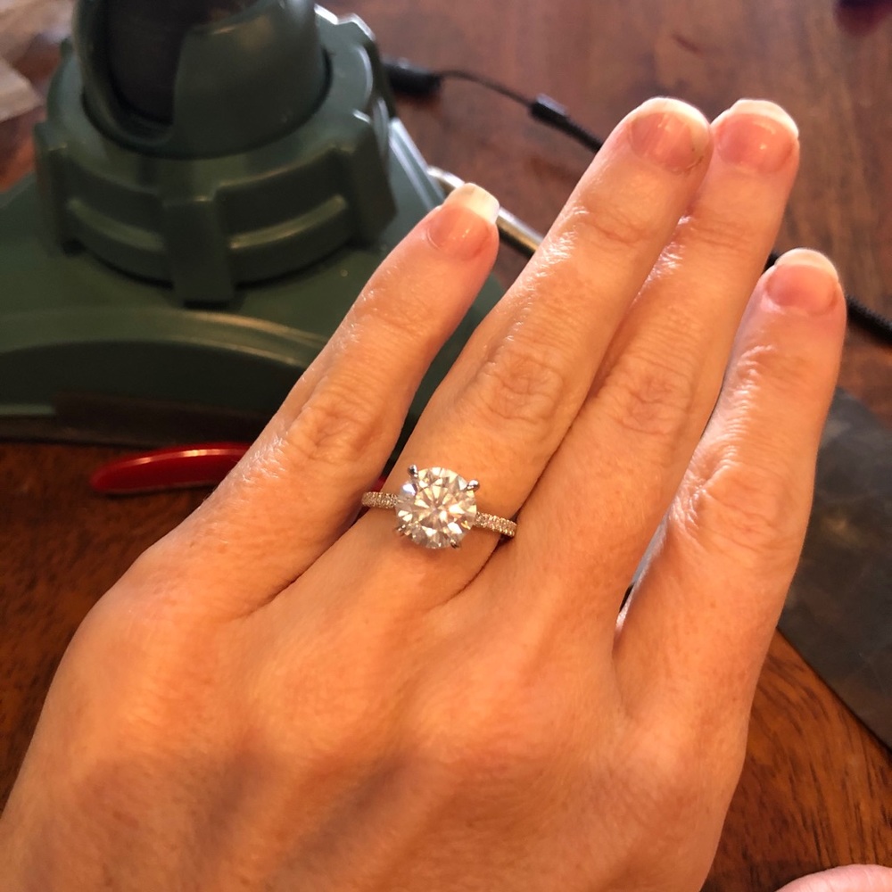 3ct D, VVS1 Moissanite Pave Ring - Picture 5 of 8